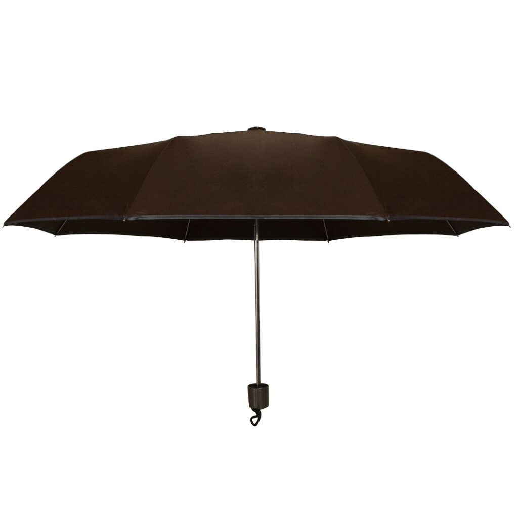 Sombrinha personalizada 010L marrom aberta, modelo compacto de três dobras