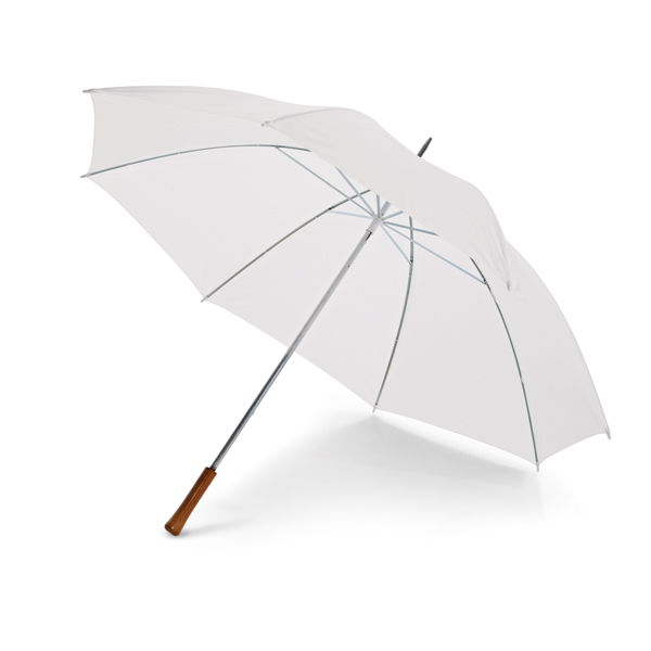 Guarda-chuva personalizado 99109 branco aberto, com cabo curvo de madeira