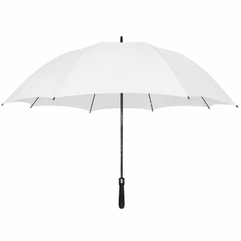 Guarda-chuva de portaria FL017 branco aberto, com cabo reto emborrachado
